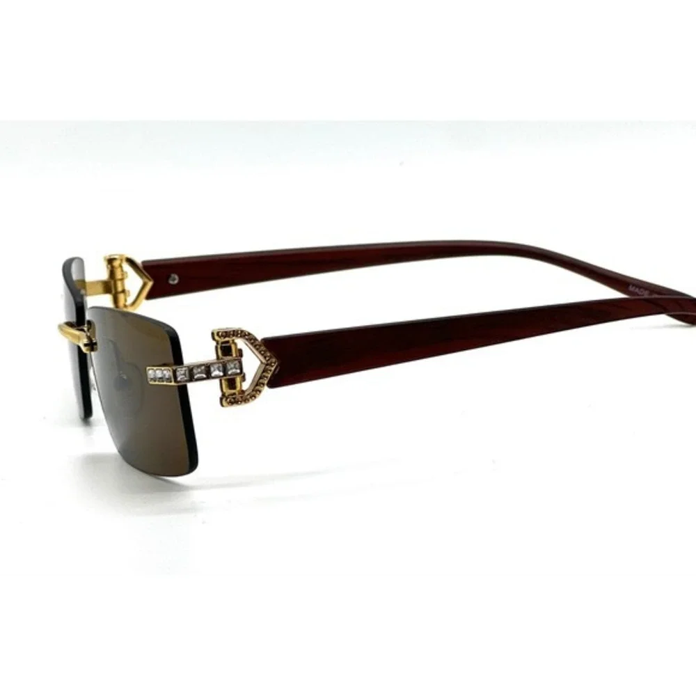 Rhinestone Sunglasses Rimless Rectangle Brown Lens Marble Fashion Shades Men New
